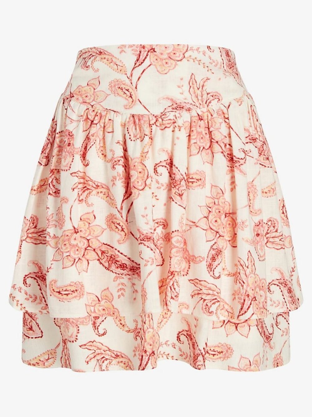 Express Pink Linen-Blend Printed Floral Tiered Ruffle Mini Skirt SZ 2 - Picture 3 of 6